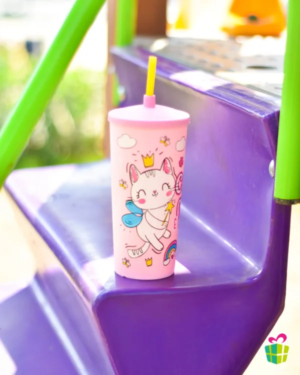Copo Plástico 500 ml c/ Canudo “Colorir a Vida” Rosa - Imagem 2