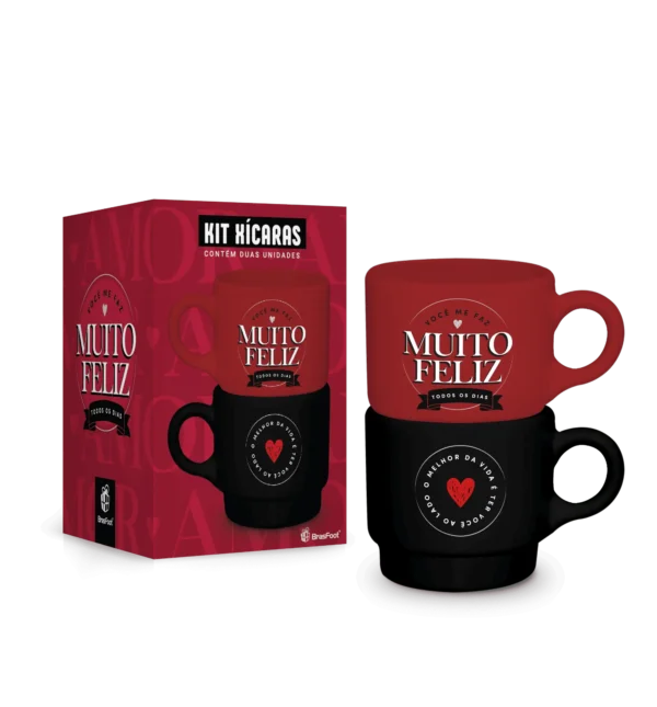 Kit 2 Canecas Empilháveis 210 ml Ônix Você Me Faz Feliz