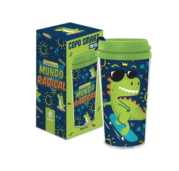 Copo Smart 200 ml “Mundo Radical” Tampa Abre-Fecha Azul