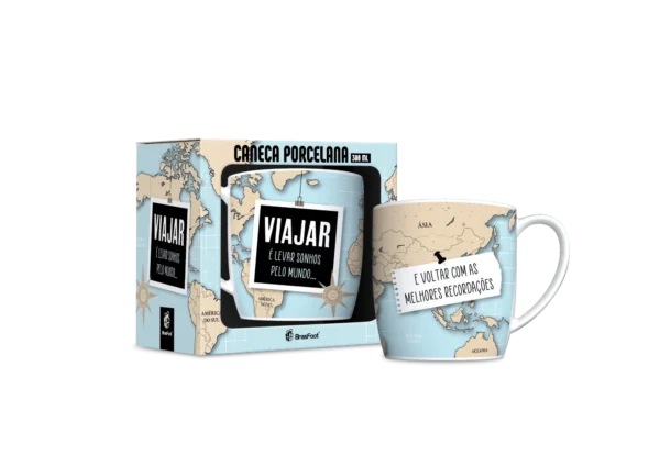 Caneca Porcelana Urban 300 ml Viajar Pelo Mundo