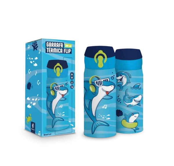 Garrafa Flip Kids 300 ml Vácuo Tubarão