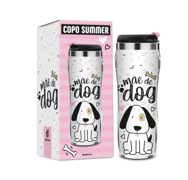 Copo Térmico Inox 350 ml “Mãe de Dog” Tampa Abre-Fecha