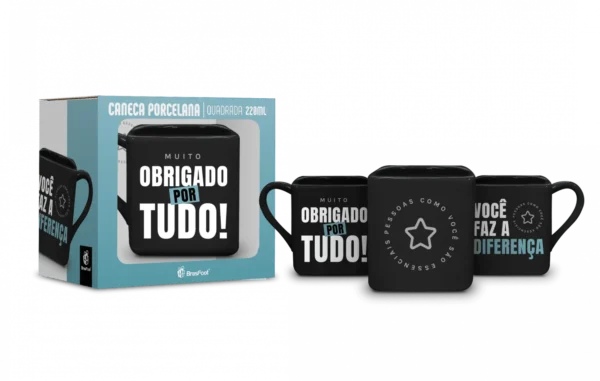 Caneca Quadrada Porcelana 220 ml – Muito Obrigado por Tudo