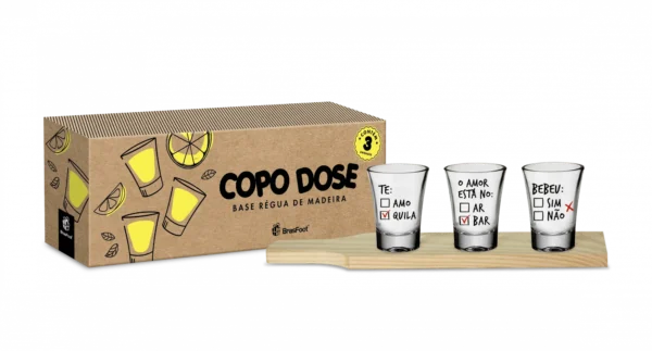Kit 3 Copos Dose 60 ml c/ Régua de Madeira Múltipla Escolha