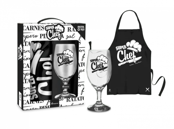 Kit Taça 330 ml + Avental Preto “Super Chef” Presente