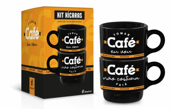 Caneca Empilhada Dupla Ônix 210 ml “Tomar Café Eu Vou”