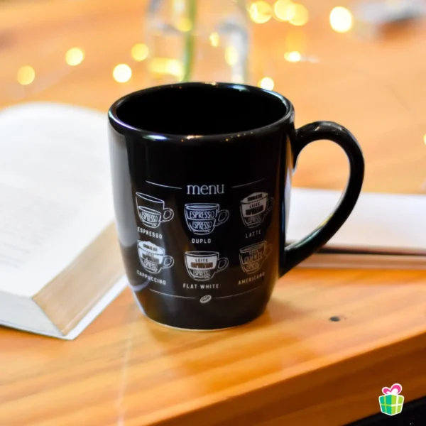 Caneca Cerâmica Prime 350 ml Tipos de Café Preta - Imagem 2