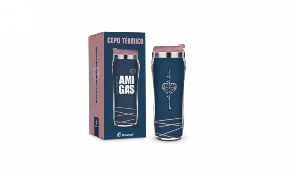 Copo Térmico Inox 350 ml Amigas Sempre Tampa Abre-Fecha