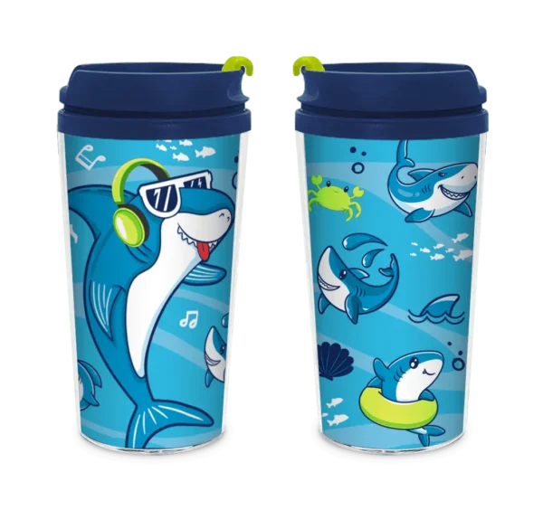 Copo Smart 200 ml “Tubarão” Tampa Abre-Fecha Azul - Imagem 2
