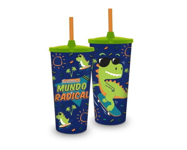 Copo Plástico 500 ml c/ Canudo “Mundo Radical” Azul