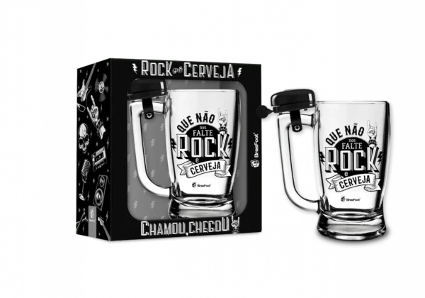 Caneca Taberna Vidro c/ Campainha Rock & Cerveja Presente