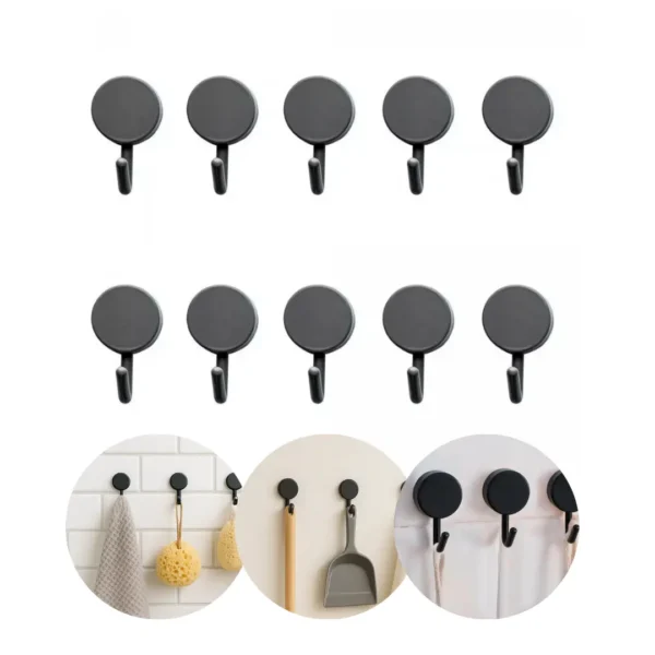 10 Ganchos Adesivos Lyor Preto 4 cm Sem Furar Parede Multius