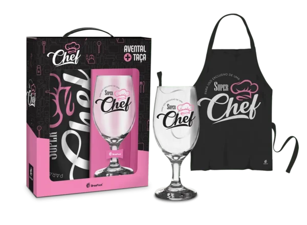 Kit Taça 330 ml + Avental Rosa “Super Chef” Presente