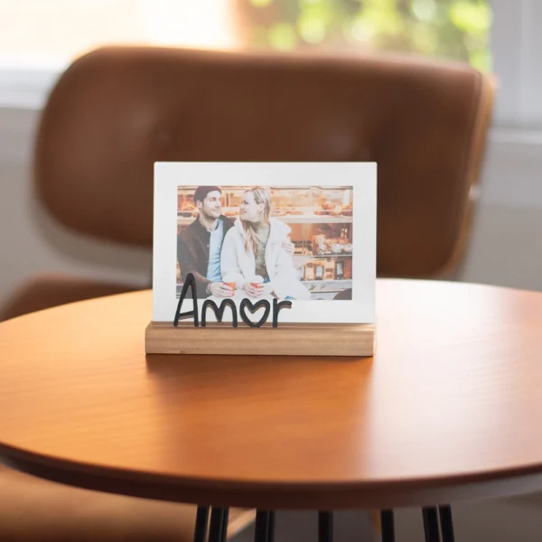 Porta-Retrato Amor 10 × 15 cm Aço & Madeira Nogueira - Imagem 4