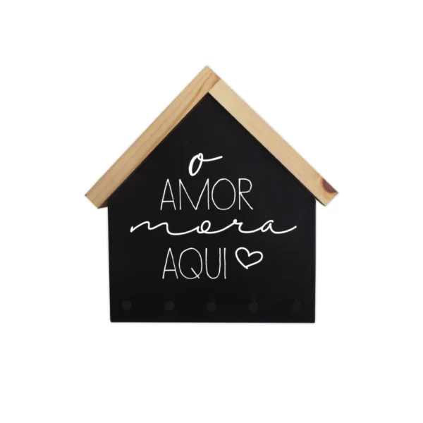 Porta-Chaves 24,5 cm – O Amor Mora Aqui, 5 Ganchos - Imagem 3