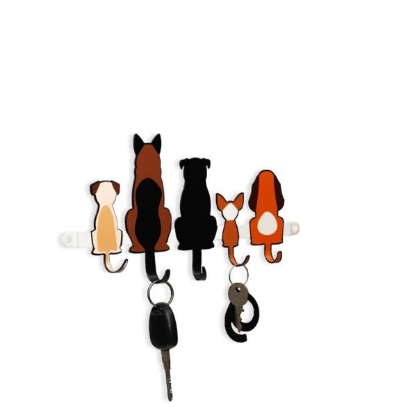 Porta-Chaves Gatinhos Preto Fosco 23 cm – 5 Ganchos Parede