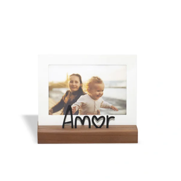 Porta-Retrato Amor 10 × 15 cm Aço & Madeira Nogueira - Imagem 2