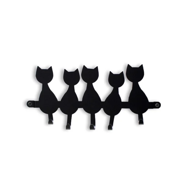 Porta-Chaves Gatos 23 cm Preto Rugoso – 5 Ganchos Parede - Imagem 4