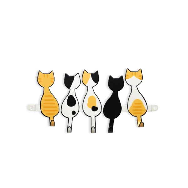 Porta-Chaves Gatinhos 23 cm Colorido – 5 Ganchos Parede