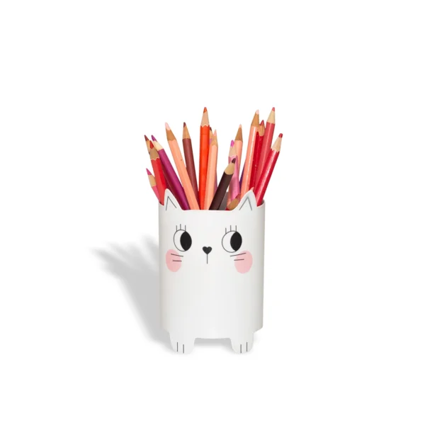 Porta-Caneta Gata Lili 13 cm – Aço Colorido Fosco - Branco