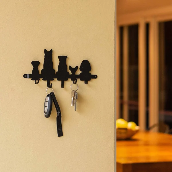 Porta-Chaves Cachorros 24 cm Preto Rugoso – 5 Ganchos - Imagem 2