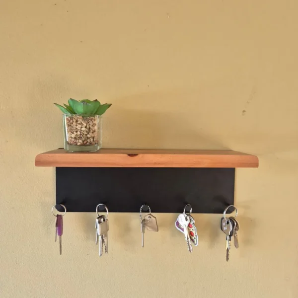 Porta Chaves de Parede Rústico 30×9 cm Aço & Ipê - Imagem 2