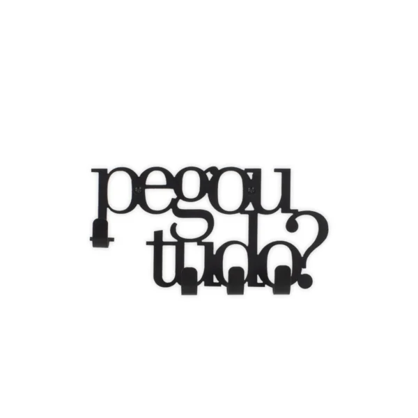 Porta Chaves “Pegou Tudo?” Aço Preto Fosco 4 Ganchos Parede - Imagem 2