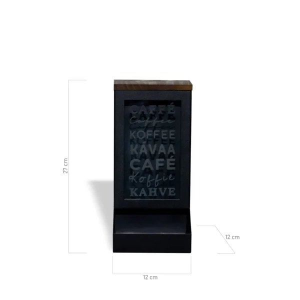 Porta Cápsulas Torre Café Idiomas 27 cm Aço & Madeira - Imagem 2