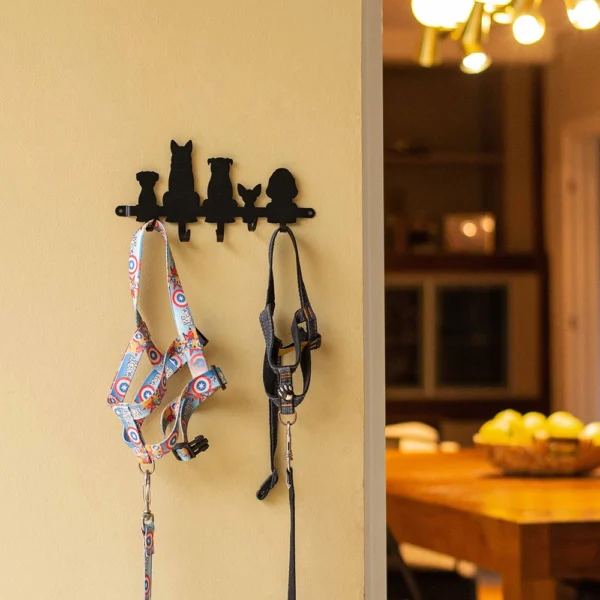 Porta-Chaves Cachorros 24 cm Preto Rugoso – 5 Ganchos