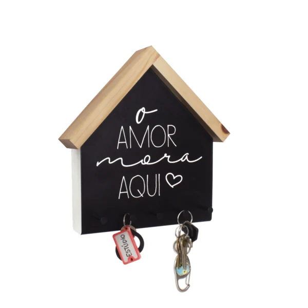Porta-Chaves 24,5 cm – O Amor Mora Aqui, 5 Ganchos - Imagem 4