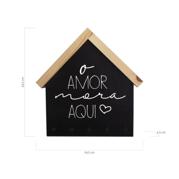 Porta-Chaves 24,5 cm – O Amor Mora Aqui, 5 Ganchos - Imagem 2