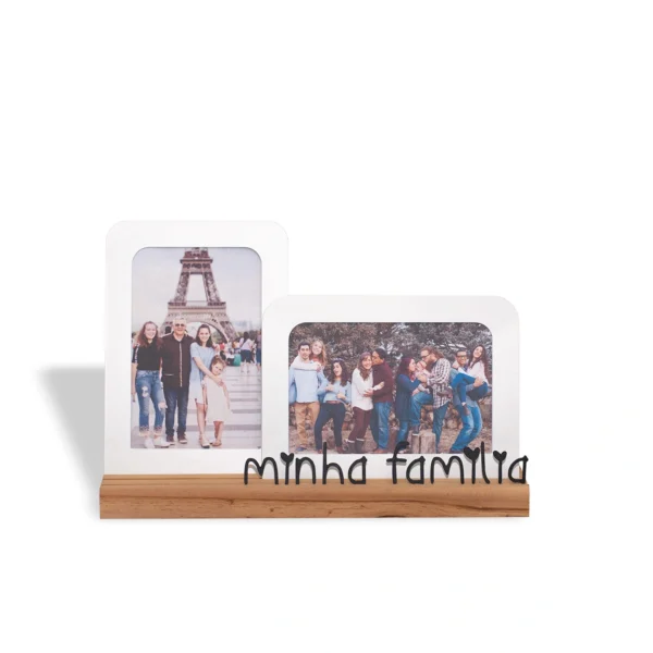 Porta-Retrato Duplo “Minha Família” 10×15 cm Aço & Nogueira - Imagem 3