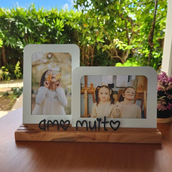 Porta-Retrato Duplo "Amo Muito" 10 x 15 cm Aço & Nogueira - Imagem 3