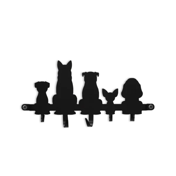 Porta-Chaves Cachorros 24 cm Preto Rugoso – 5 Ganchos - Imagem 5
