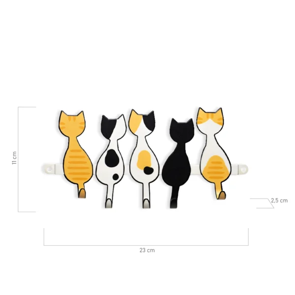 Porta-Chaves Gatinhos 23 cm Colorido – 5 Ganchos Parede - Imagem 3