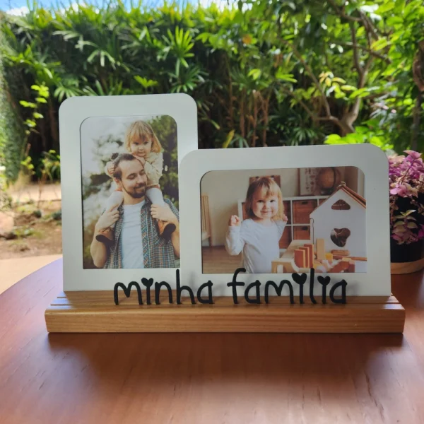 Porta-Retrato Duplo “Minha Família” 10×15 cm Aço & Nogueira - Imagem 4