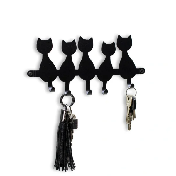 Porta-Chaves Gatos 23 cm Preto Rugoso – 5 Ganchos Parede - Imagem 3