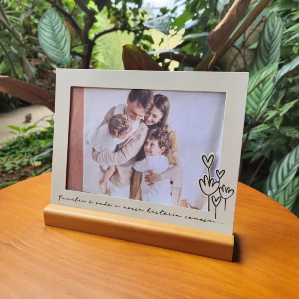 Porta-Retrato 15x21 Família História Aço/Madeira Nogueira