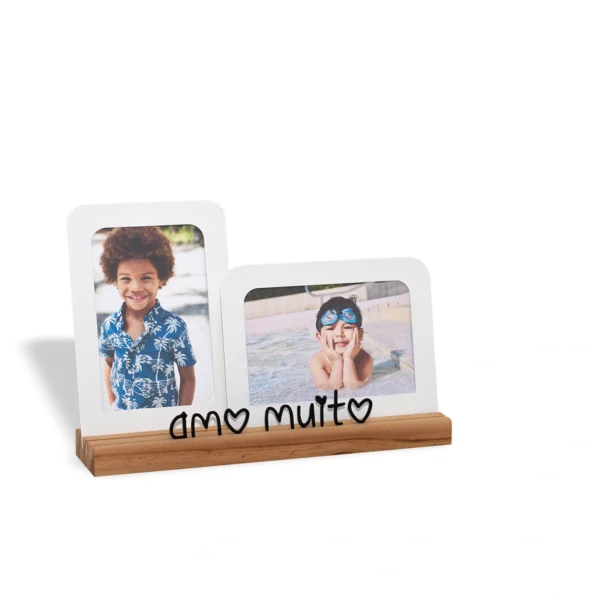 Porta-Retrato Duplo "Amo Muito" 10 x 15 cm Aço & Nogueira - Imagem 2