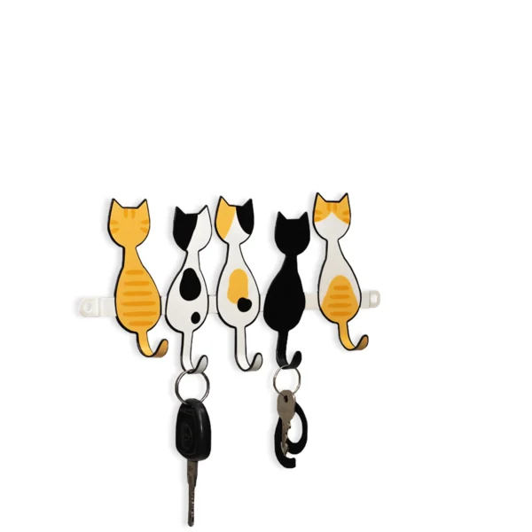 Porta-Chaves Gatinhos 23 cm Colorido – 5 Ganchos Parede - Imagem 2