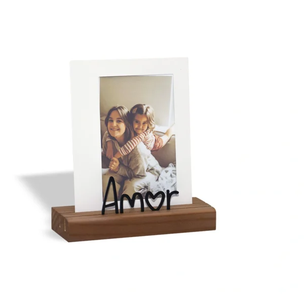 Porta-Retrato Amor 10 × 15 cm Aço & Madeira Nogueira - Imagem 3