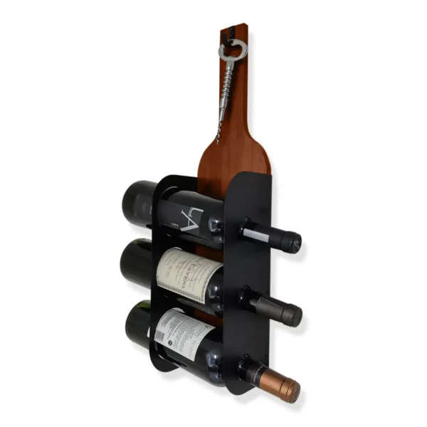 Suporte Parede Vinhos 3 Garrafas + Espaço Saca-Rolhas - Imagem 2