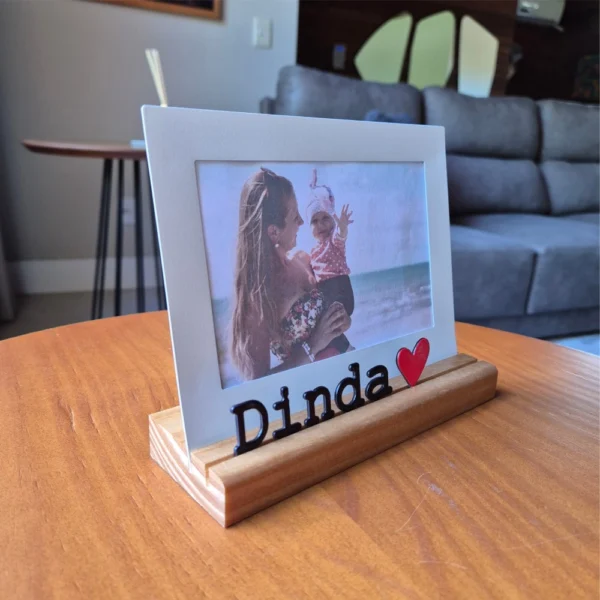 Porta-Retrato Dinda Coração 10 × 15 cm Aço & Nogueira