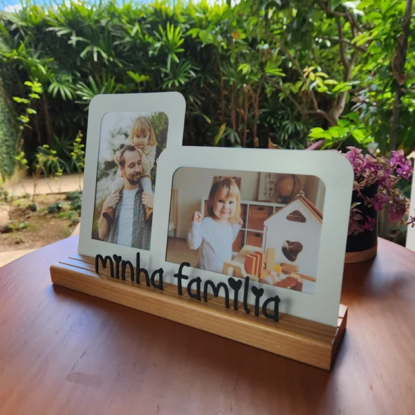 Porta-Retrato Duplo “Minha Família” 10×15 cm Aço & Nogueira - Imagem 5