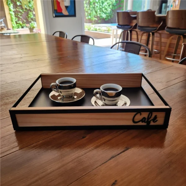 Bandeja Decorativa Café Aço e Pinus 38 cm – Coleção Bistrô - Imagem 2