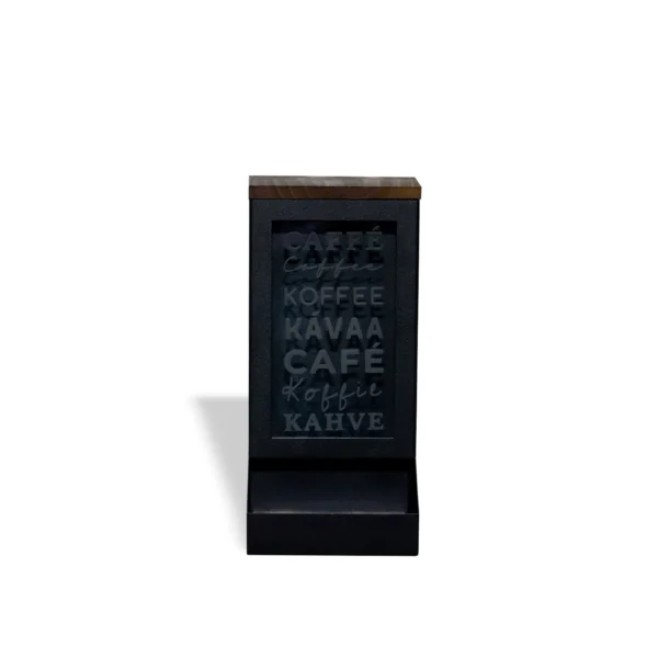 Porta Cápsulas Torre Café Idiomas 27 cm Aço & Madeira - Imagem 3